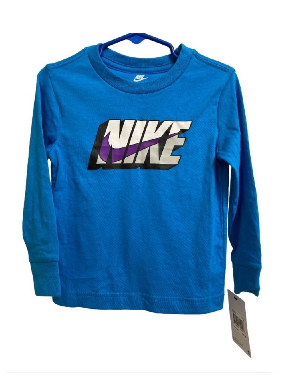 NWT Nike Toddler Long Sleeve Logo T-Shirt Tee Size 2T 1-2 Years Blue Vacation